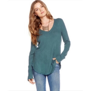 Chasor Women's Top Long Sleeve Teal Thermal Button Cuff Pullover Shirt Size L